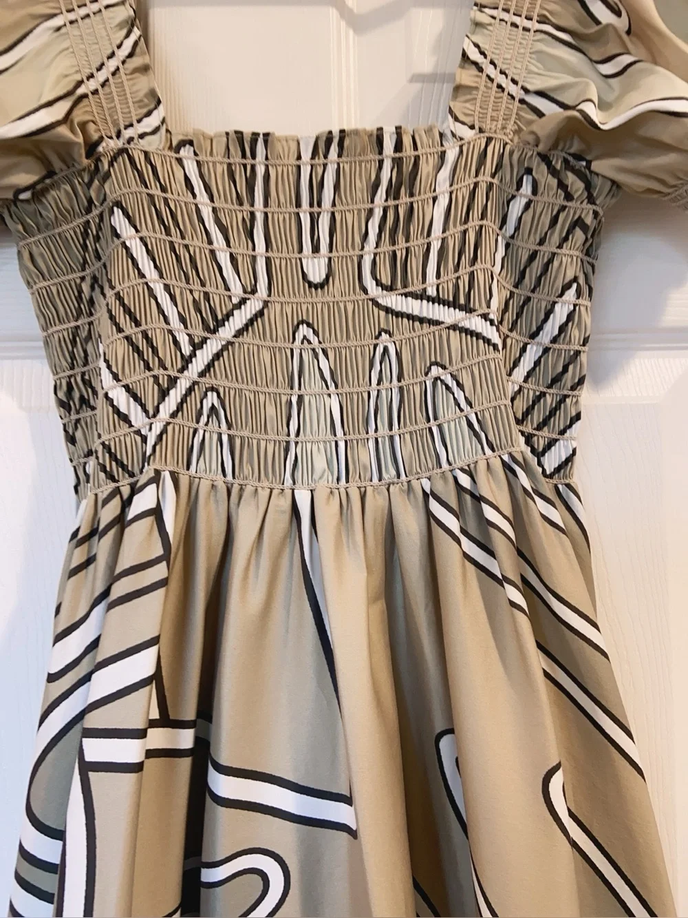 New Tory Burch Print Smocked Cotton Dress